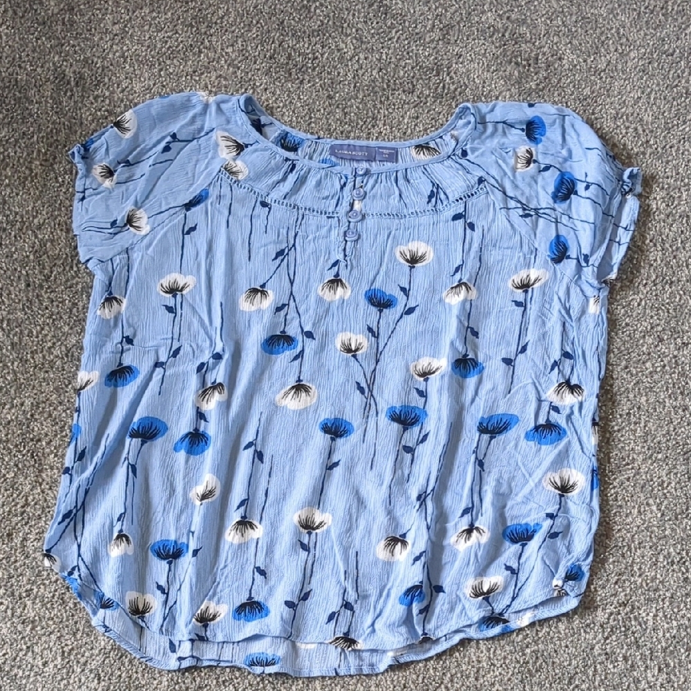 Blue Floral Puff Sleeve Blouse